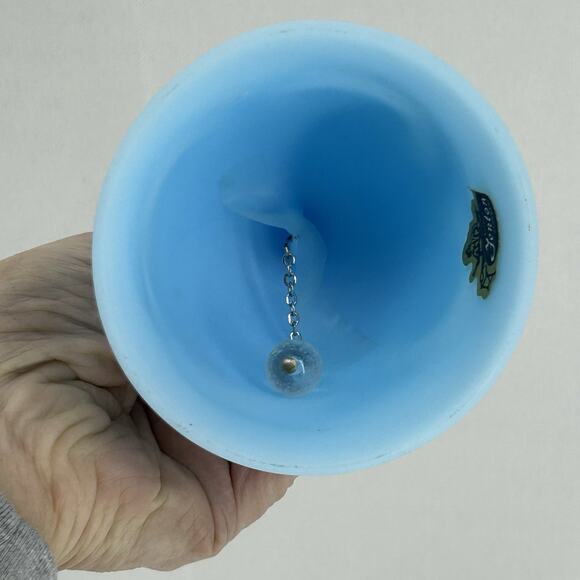 Vintage Mother and Child Fenton Blue satin custard Decorative Dinner Bell 6.5” - Picture 11 of 13